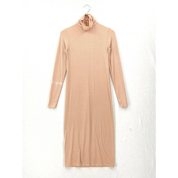 ENZA COSTA Silk Rib Dress Womens Medium Pink Turtleneck Long Sleeve Midi NEW - Picture 4 of 15